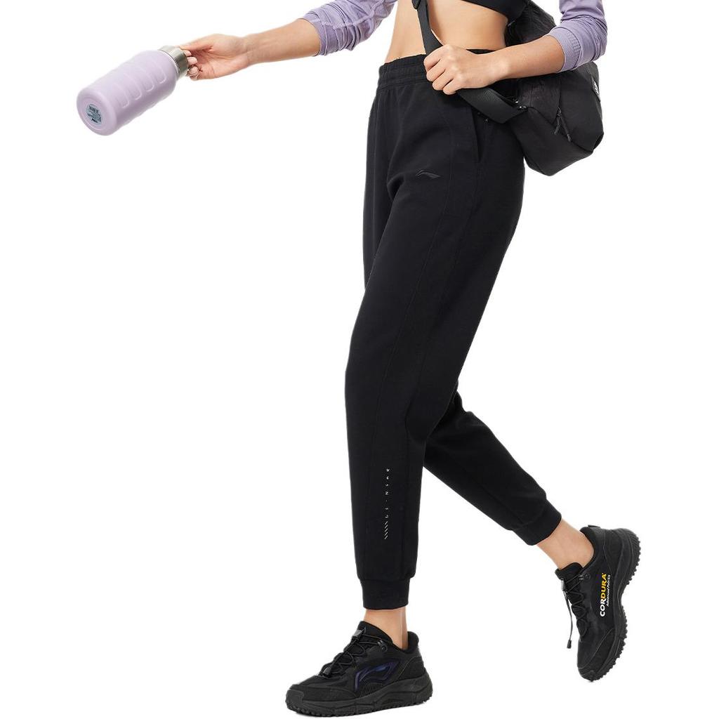 Li Ning Fitness Series Casual Breathable Comfortable Soft Knitted Sports Pants Women Pants Black AKLU140-1