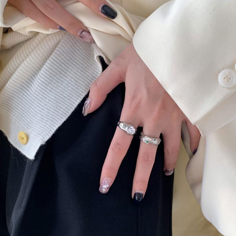 Trendy Open Adjustable Copper Ring Featuring Irregular Design And Green Diamond For Chic Style