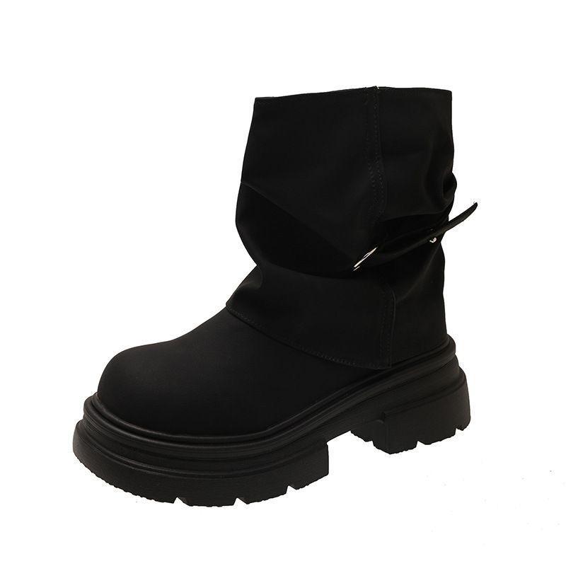 Neue Damen Kurzschaftschuhe, Retro Schuhe mit runder Zehenpartie und dicker Sohle, Stiefel
