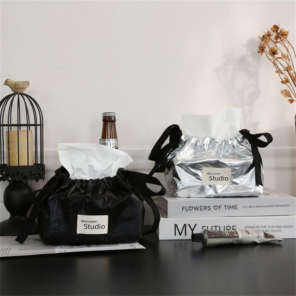 Stylish Drawstring Paper Holder Versatile Tissue Box Napkin Holder Convenient Tissue Bag Desktop Napkins Storage Case