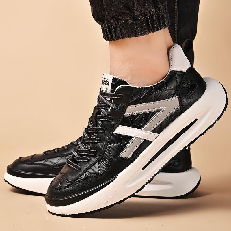 Spring Men's Shoes New Top Layer Cowhide All-Match Casual Little White Sneakers Platform Dad Shoes Men