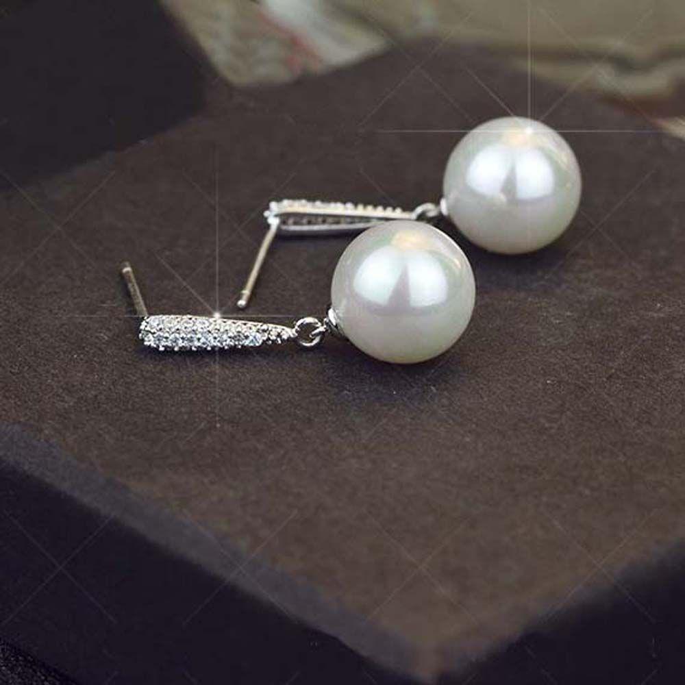 Sweet Women S925 Silver Shell Pearl Elegant Ear Studs Jewelry Drop Earrings Fashion