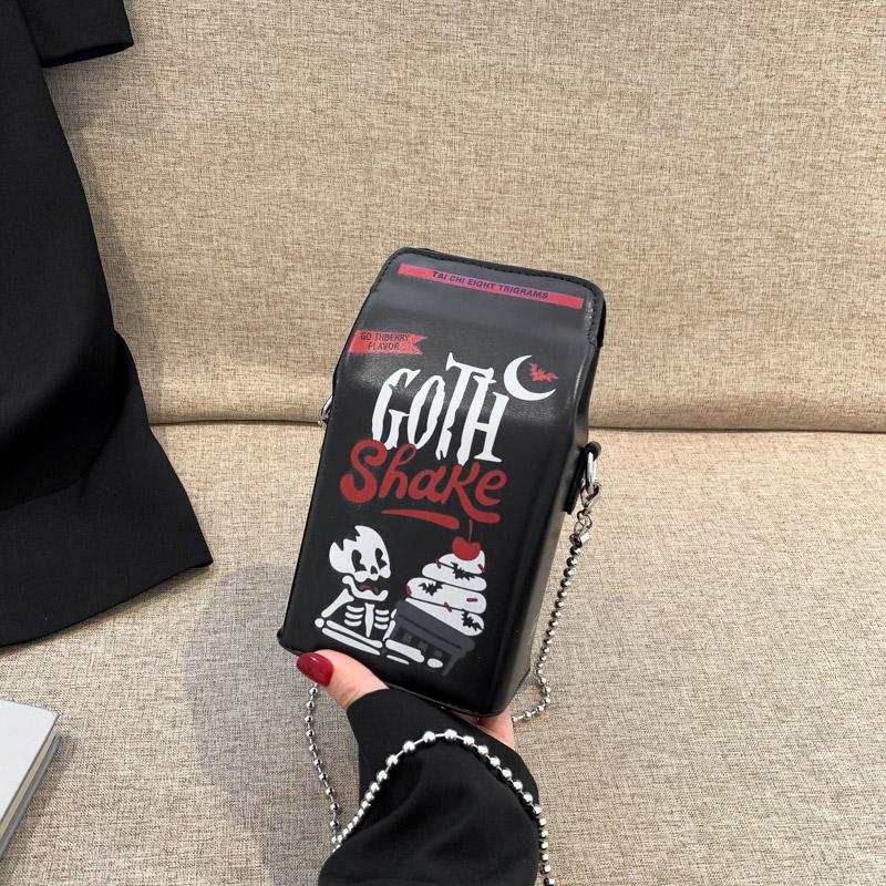 Trendy Leisure Dark Locomotive Wind Box Bag Women's Shoulder Bag Chains Strap Female Crossbody Bag For Festivals Party