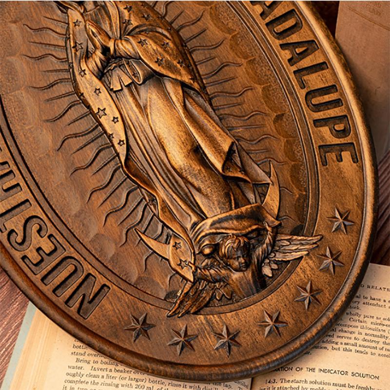 Handmade Virgin of Guadalupe Wooden Statue - Catholic Mary Wall Decor, Carved Religious Art, Mexican Marian Altar Figurine, Chri