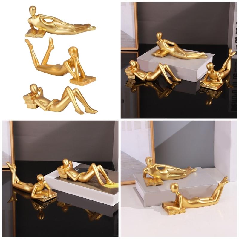 Small Gold Decoration Fun Paperweight, Reading Women Statue for Home Office Bookshelf Living Room Desk Decoration