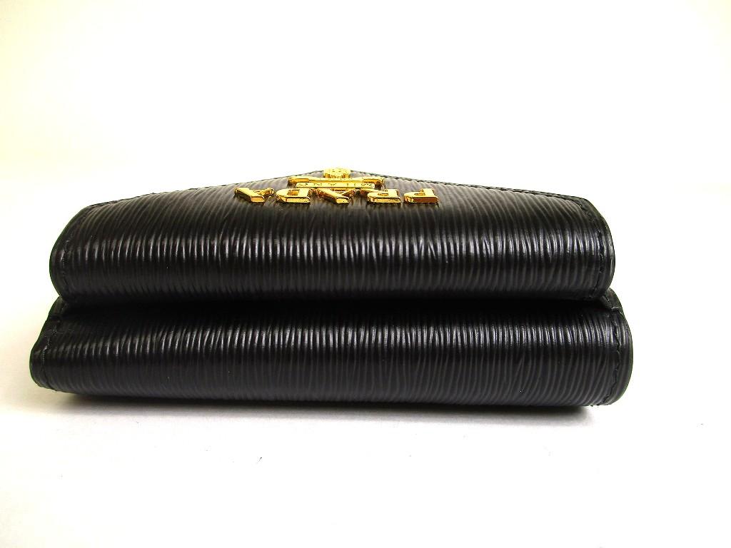Authentic PRADA Black Leather Trifold Wallet Compact Wallet #a873  Refurbished