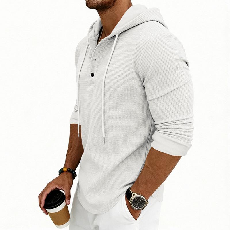 Men's Daily Loose Casual Retro Hooded Henley Long Sleeve T-shirt