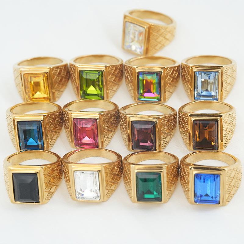 European and American Rings, Gemstones Vacuum Electroplating Multi-color Domineering Men's and Women's Exaggerated Rings