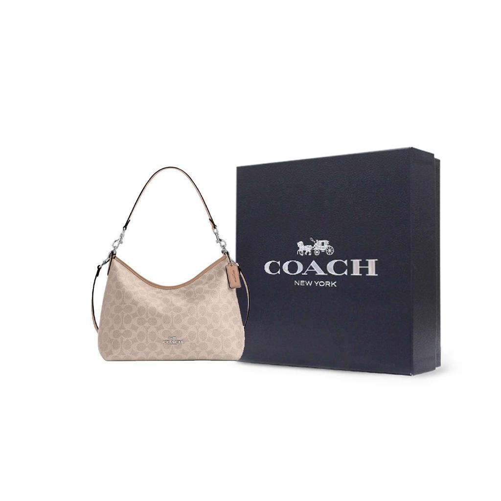 Coach Laurel Large Khaki Coated Canvas Monogram Crossbody Tote Bag With Silver Hardware And Detachable Shoulder Strap Women Bags CEY95-SVPWH