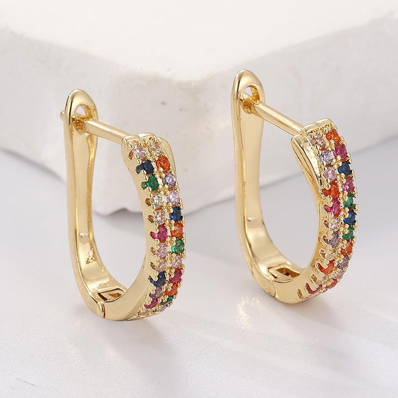 1 Pair of  Exquisite Inlaid Synthetic Zircon Golden Plated Hoop Earrings for Women Classic Vintage Banquet Jewelry Crafts