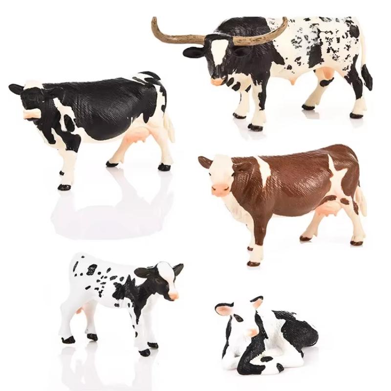 Simulation Cute Farm Animals Milk Cow Cattle Calf Angus Bull OX Buffalo Model Action Figures Educational Cute Toy Kid Gift