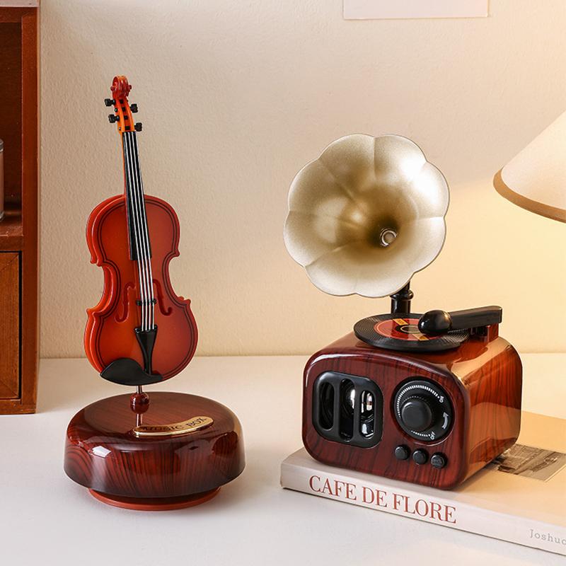 Scatola Musicale Grammofono in Corno Antico Scatola Musicale Grammofono Classico Ornamento Decorazione Desktop Casa Regalo di Festa