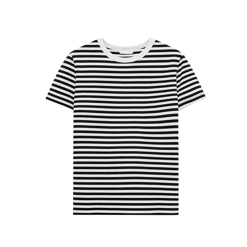 Spring New Women's Retro Versatile Multi-Color Double-Sided Cloth Slim-Fit Short-Sleeved round Neck T-shirt 4174378