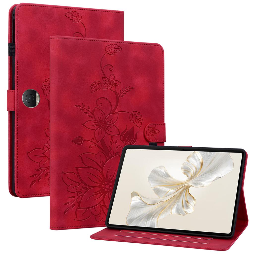For Honor Pad 9 Case with Card Slots Lily Flower Imprint Leather Stand Tablet Cover