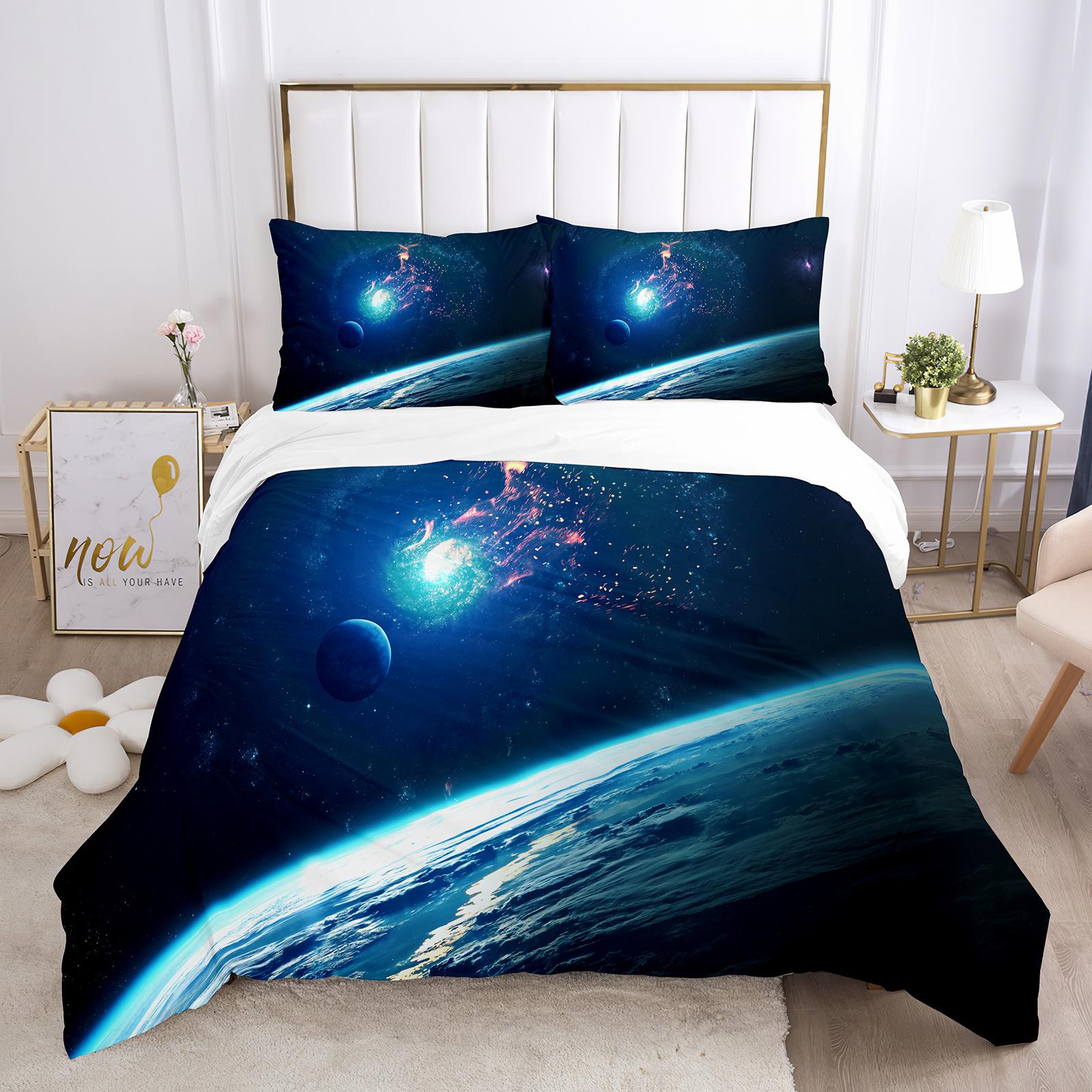 

Комплект пододеяльника Earth с 3D-рисунком Голубая планета, полиэстеровый чехол для одеяла размера кинг/квин для мальчиков и девочек, постельный комплект с наволочкой EU single(135x200cm)