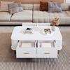 Coffee Table Golden Handles with Two Drawers Large Storage Space Curved Corners Wavy Side Storing MDF Rectangle Shape Tea Table Home