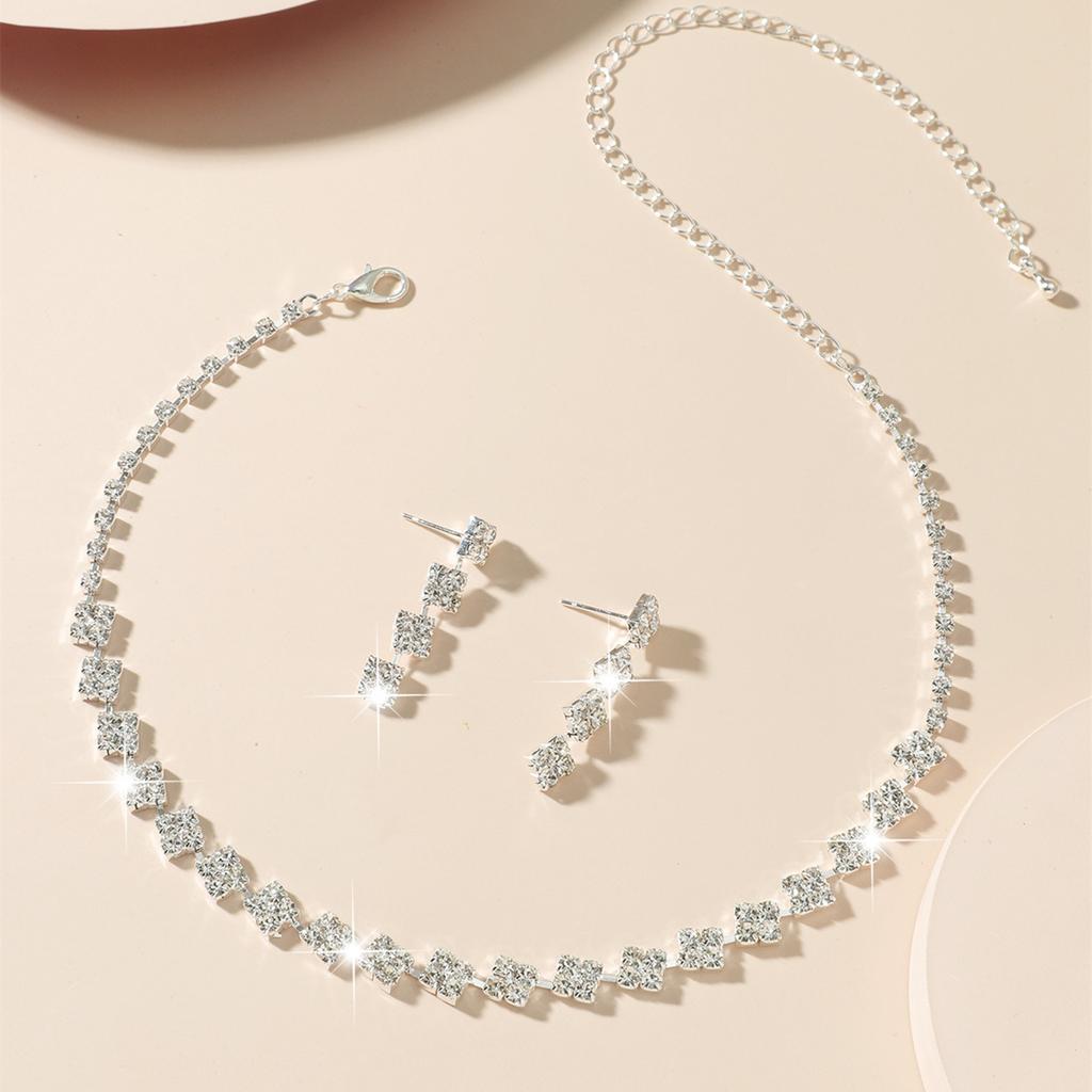 Fashion Rhinestone Love Necklace Earrings Set, Shiny Bridal Necklace Earrings