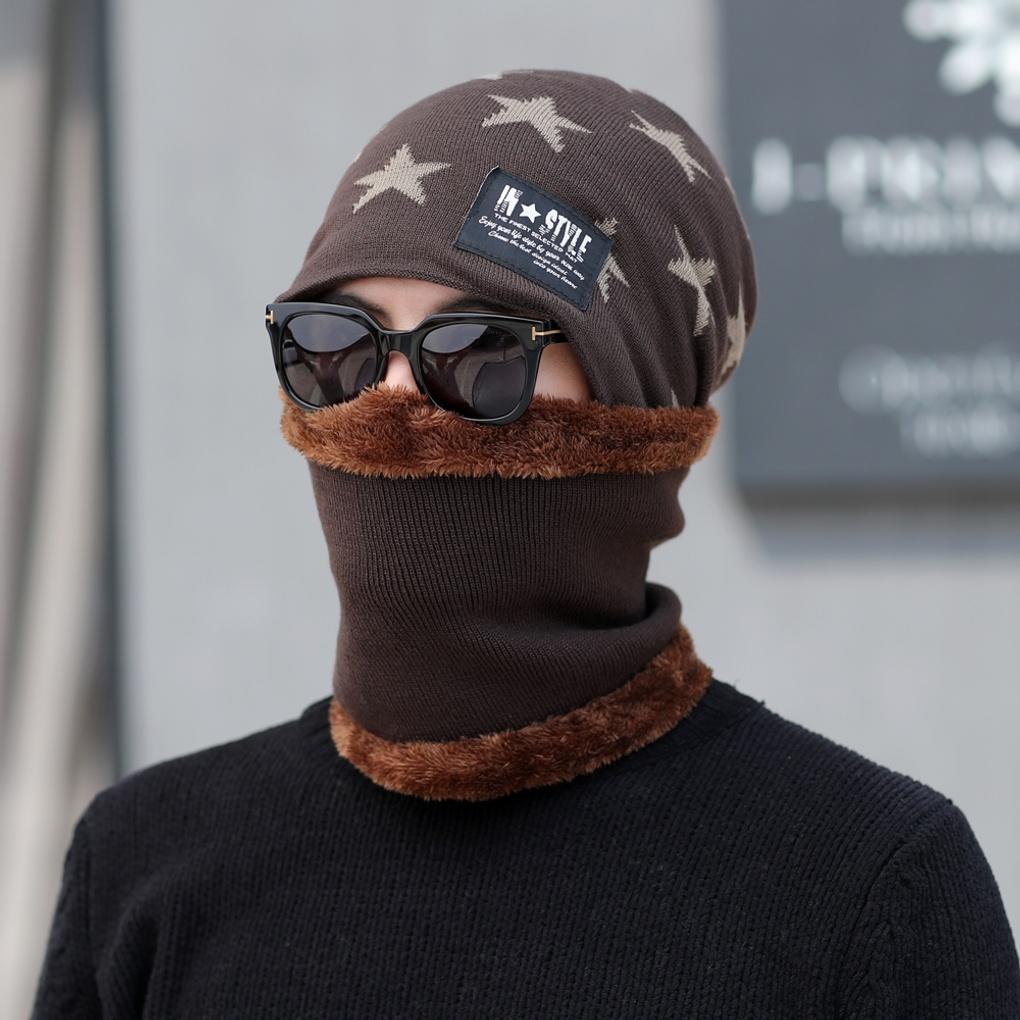 Winter cold weather gear neck warmer, mock toshi beanie set, brown for men