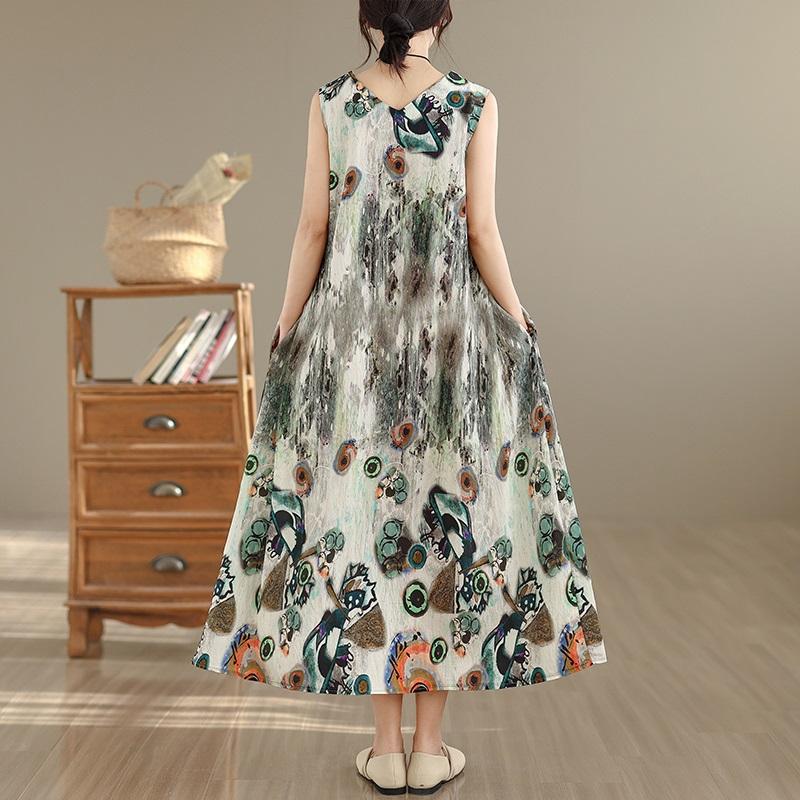Sleeveless Plus Size Cotton Vintage Floral New In Dresses for Women Casual Loose Long Summer Dress