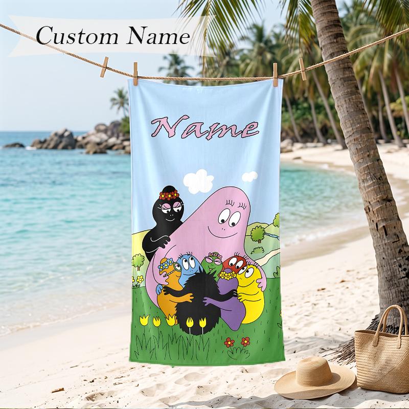 Barbapapa Custom Name Printed Beach Towel Personalized Soft Towel For Swimming Beach Travel