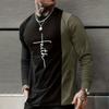 Vintage T Shirt 3D Simple Cross Print Casual Long Sleeve Men's Loose O Neck Comfortable Sweatshirt European Clothing 5Xl