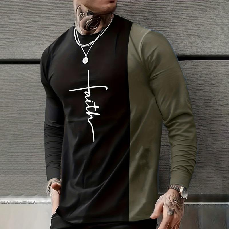 Vintage T Shirt 3D Simple Cross Print Casual Long Sleeve Men's Loose O Neck Comfortable Sweatshirt European Clothing 5Xl