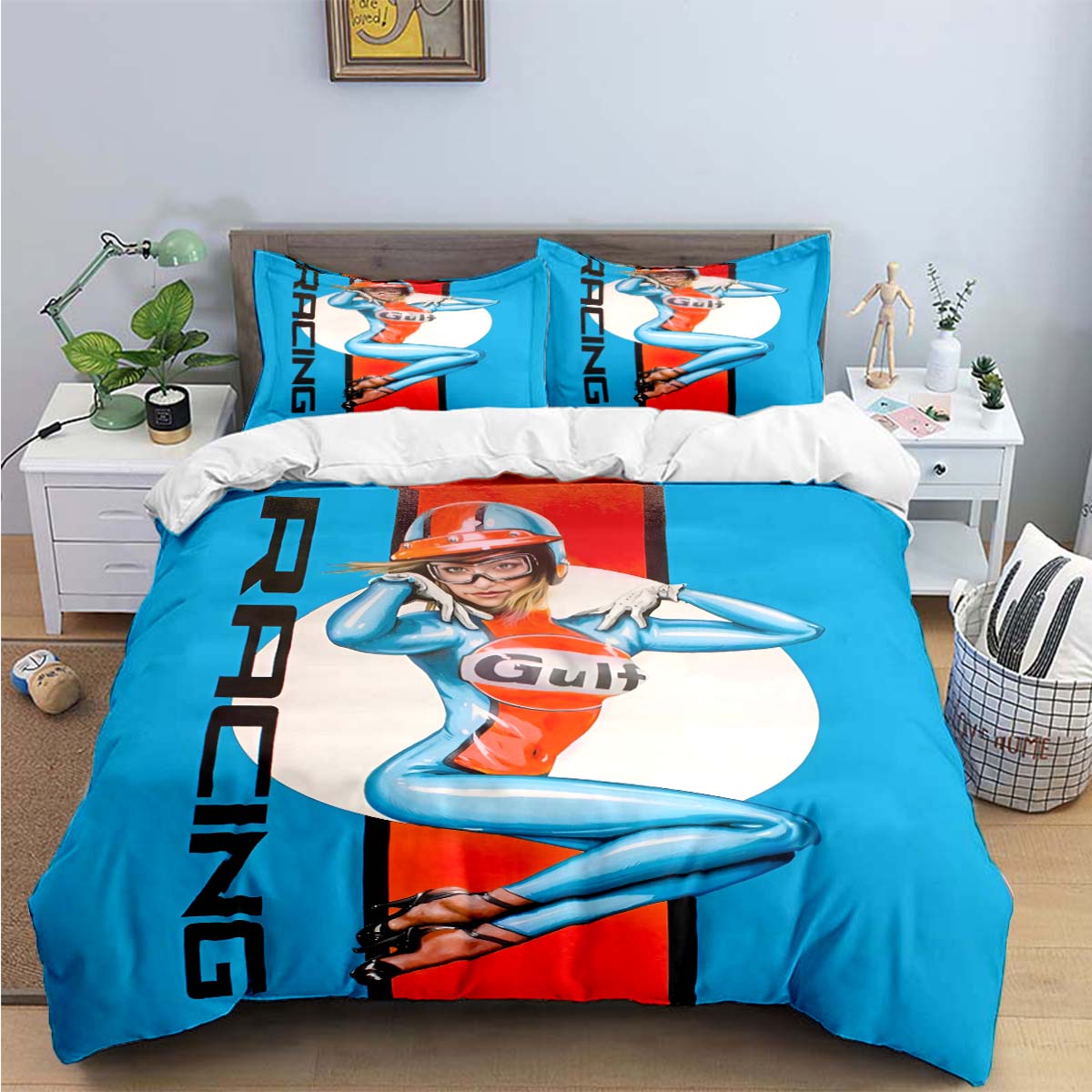 

Fashion G-Gulf Racing Patern Beding Sets Bed Suplies Set Soft with Soft Fabric Duvet Cover Warm Comforter Set Beding Set High-End Premium Gift 120*200cm Single