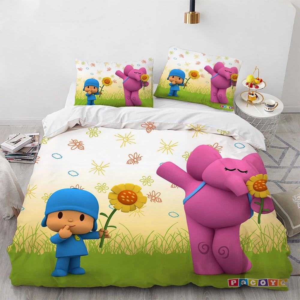 Animazione Cartone Animato POCOYOS-Copripiumino Federa Biancheria da Letto Regalo Bambini Letto Singolo Matrimoniale Grande Dimensioni Copripiumino con Zip