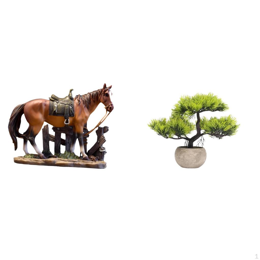 Majestic Equine Bonsai Resin Sculpture Greenery Ornament for Home Office Desk Decor And Animal