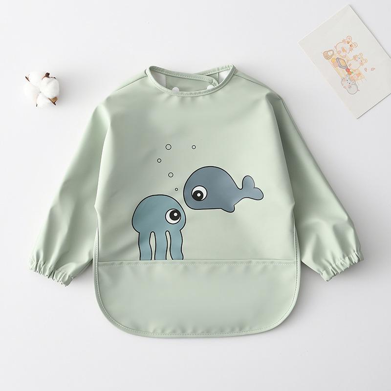 

Водонепроникний дитячий нагрудник з довгим рукавом для годування з кишенькою для їжі та стійким до плям фартухом M: 12-36 Months