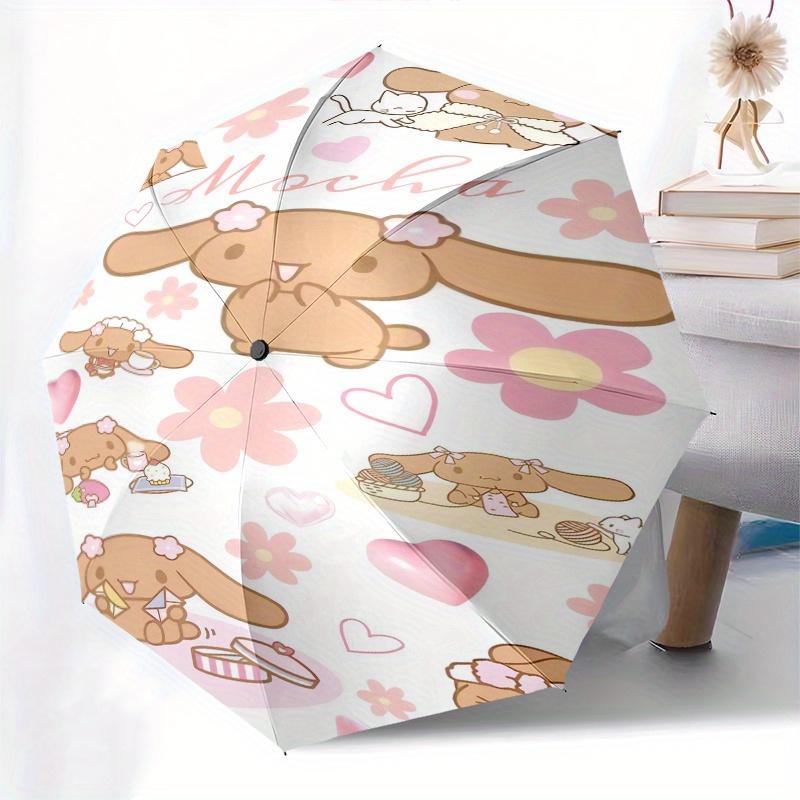 Mocha,Cute Automatic Folding Umbrella Simple 8 Rib Design, Bright Cartoon Pattern, Durable Iron Frame, Suitable For Travel, Outdoor, Beach C