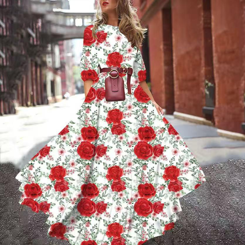 2025 Frühling und Herbst neues Kleid bedrucktes Pendeltemperament Chiffon-Blumen-dünnes Kleid