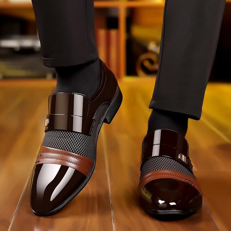 Classic Business Dress Men Shoes Red Men Oxford Shoes Wedding Casual Party Shoe for Men Loafers Colorblock Men's Leather Shoes
