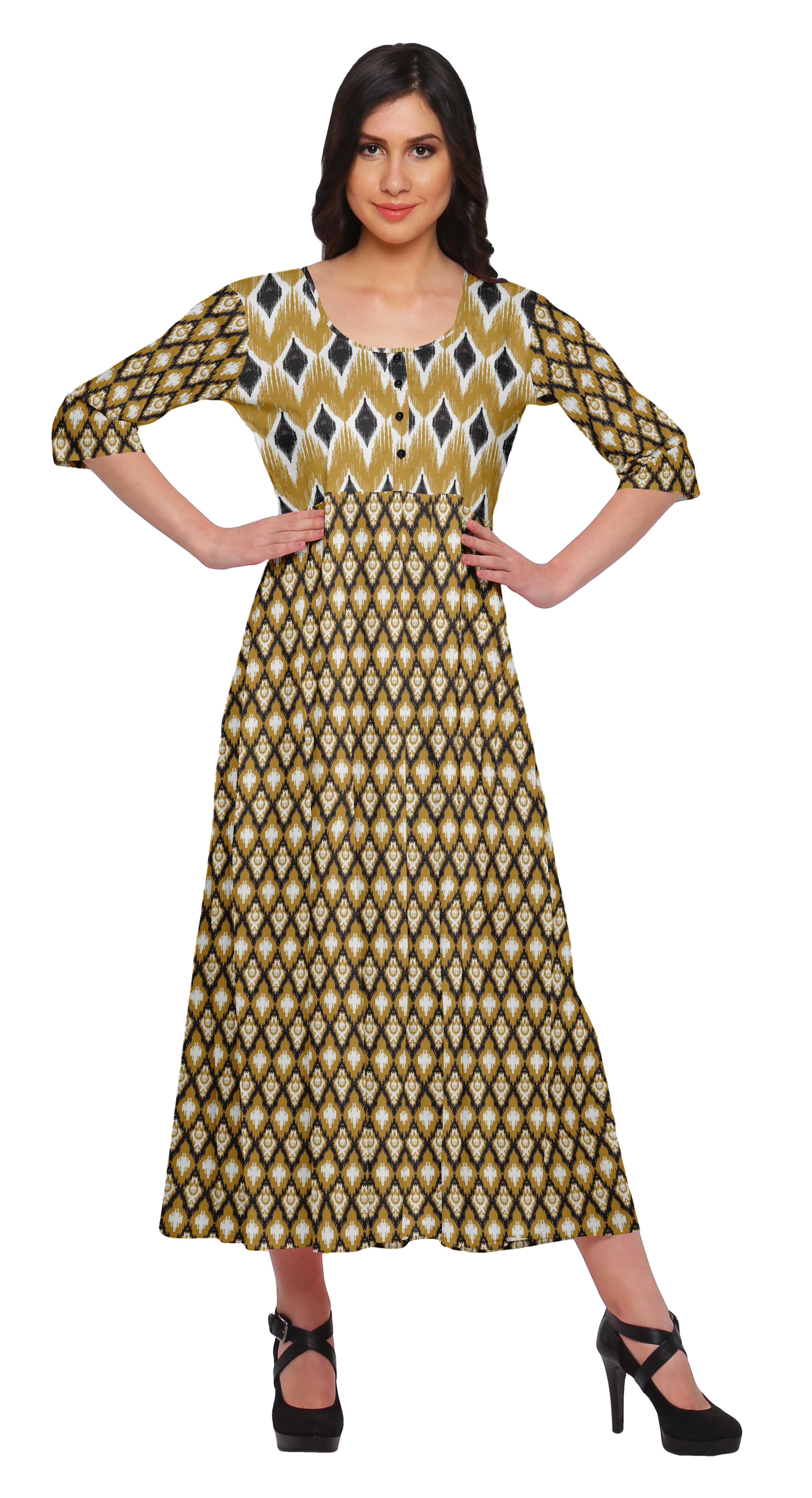 

Moomaya A-LineA KurtisA For Women LongA KurtiA Dress Indian Top For XS золотий