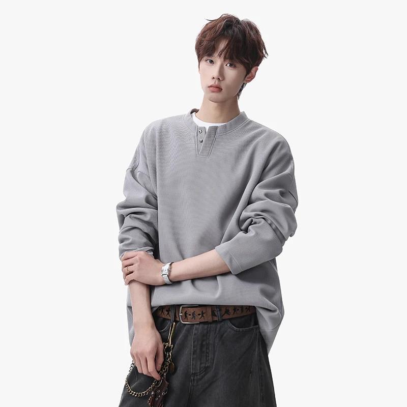 2026 Spring Autumn Men Casual Soild Color T Shirts Men Loose Harajuku T-Shirts Male Fashion Korean Streetwear Long Sleeve Tees