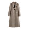 Cross-Border Plaid Woolen Long Coat - Retro Lapel, Simple & Fashionable Casual Style