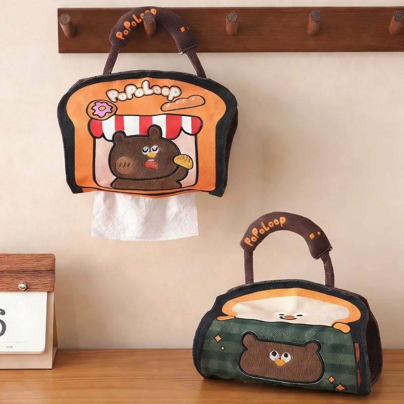 Space Saving Wall Mount Tissue Holder Cartoon Pattern Oxfords Cloth Construction for Multiple Location Access