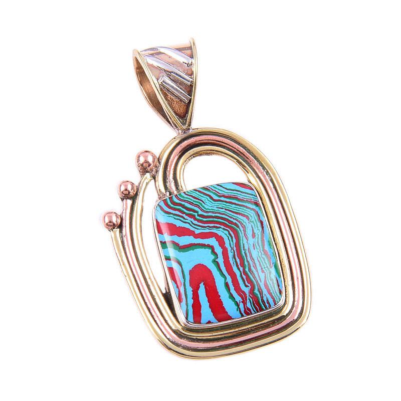 Natural Rainbow Calcica Gemstone 925 Solid Silver Two Tone Pendant 1.50'' q1r03