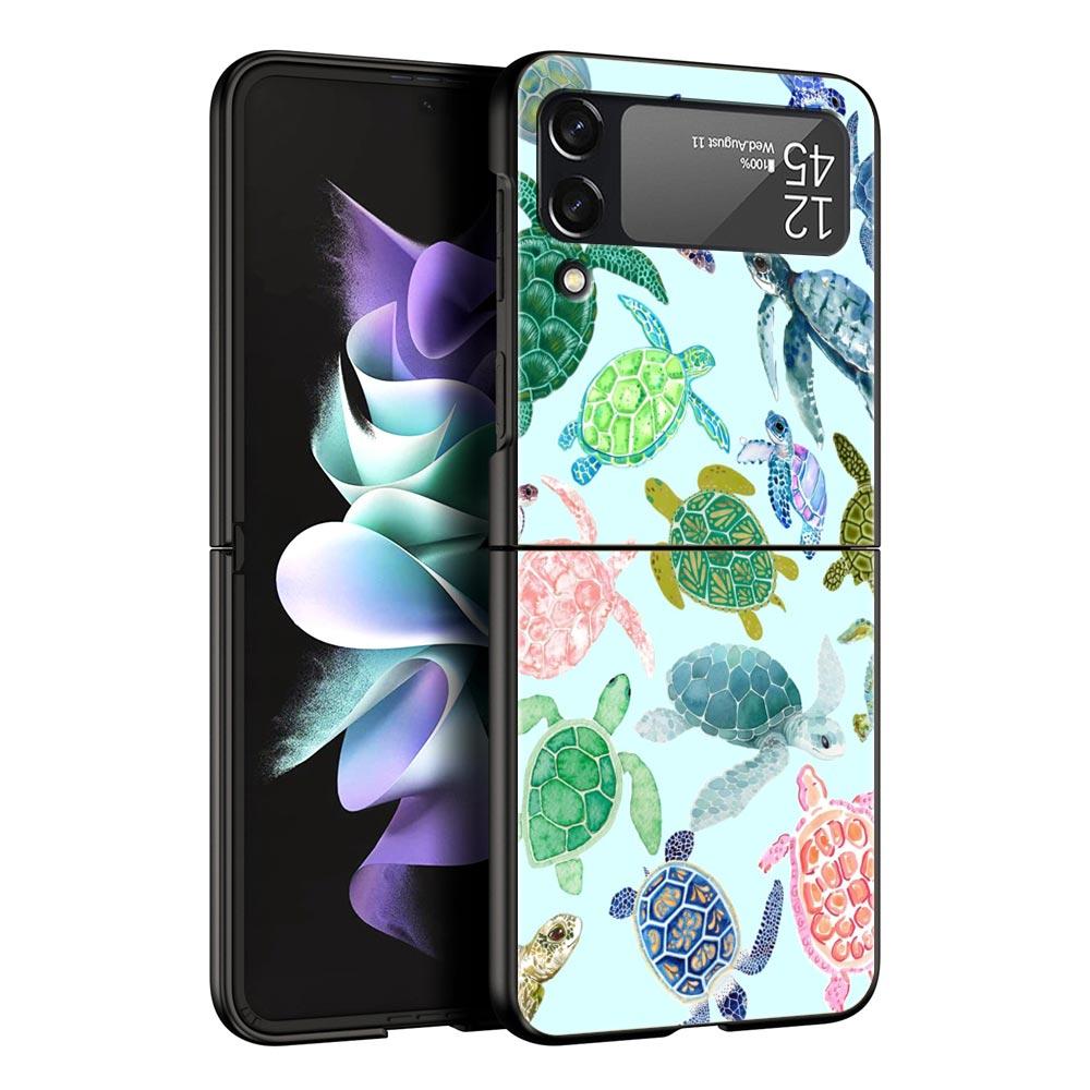 Phone Case for Samsung Galaxy Z Flip 3 4 5 6 7 Folding Black Shell For Samsung Z Flip4 Flip5 PC Hard Cover Ocean Life Theme