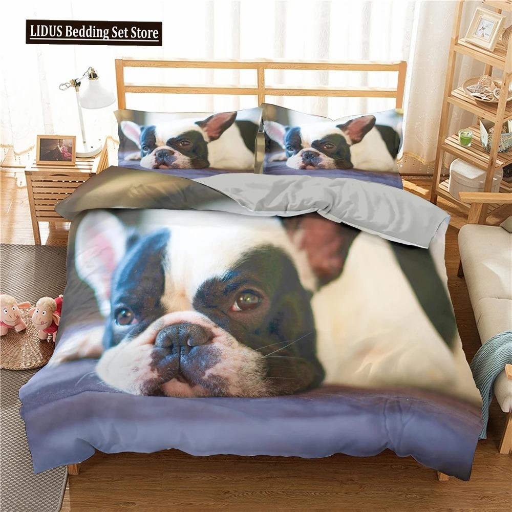 French Bulldog Duvet Cover Set Puppy Bedding Set Bedclothes With Pillowcase Single Double King Queen Size