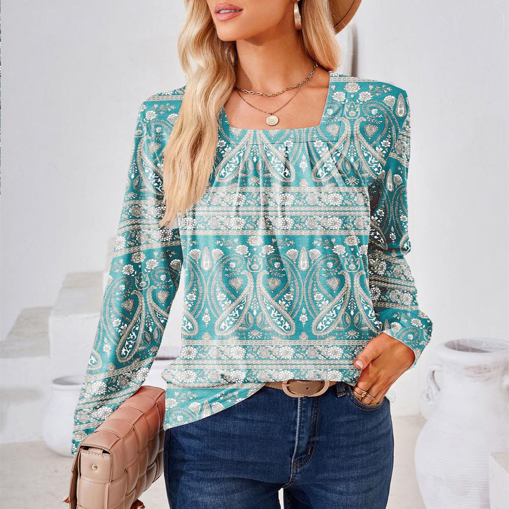 GMXIA Dame Mote Casual Sommer Langermet U-hals Bluser & Skjorter