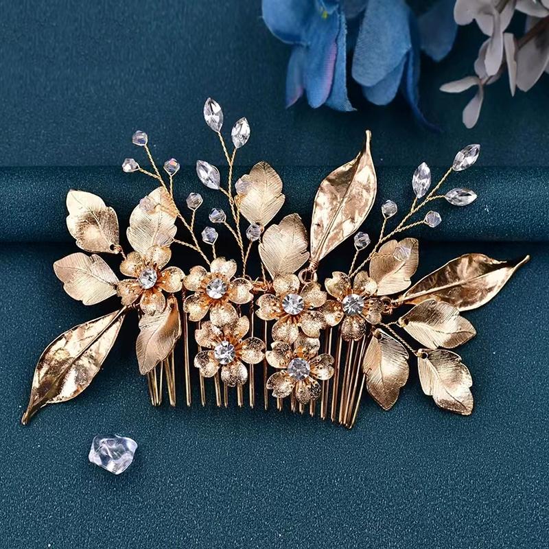Luxus Gold Damen Blume Haarspange Braut Haaraccessoires Bankett Party Täglich Vielseitig Süß Romantisch Mädchen Haarspange Haarkamm