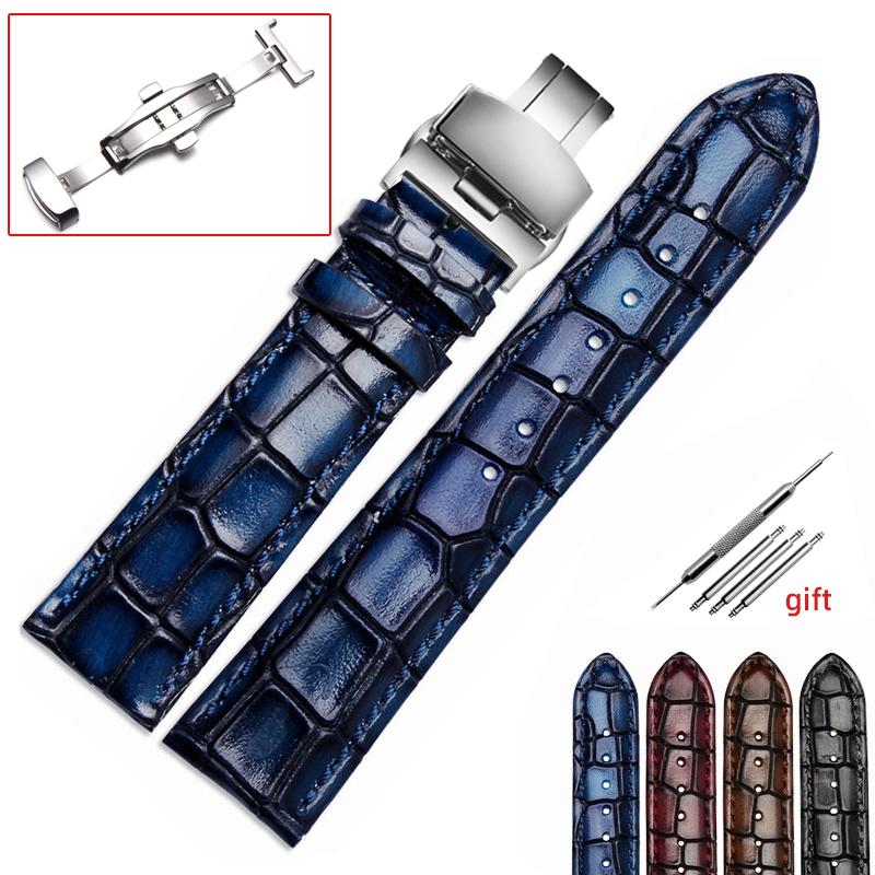 Modisches echtes Leder Herren-Uhrenarmband Klare Persönlichkeit Krokodil-Textur Armband Armband für Armbanduhr 18mm 20mm 22mm blau