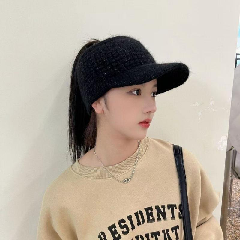 Women S Warm Ponytail Open Top Knit Hat Autumn Winter Versatile