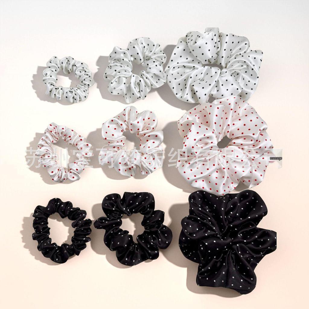 Korean Style Polka Dot Silk Scrunchie - 100% Mulberry Silk, Available in Large, Medium, Small Sizes (19 Momme)