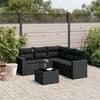 Vidaxl 6-Cz. Gartenmöbel-Set mit Kissen, Schwarzer Polyrattan