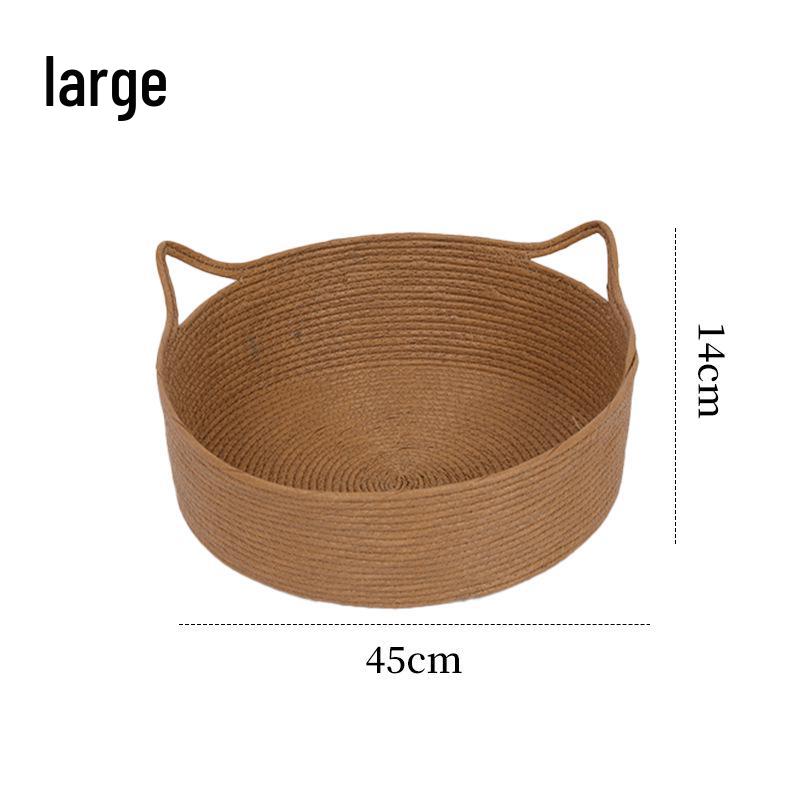 INS-Style Woven Rattan Cat Bed with Double Handles and Removable Cushion - All-Season, Breathable Nest for Cats