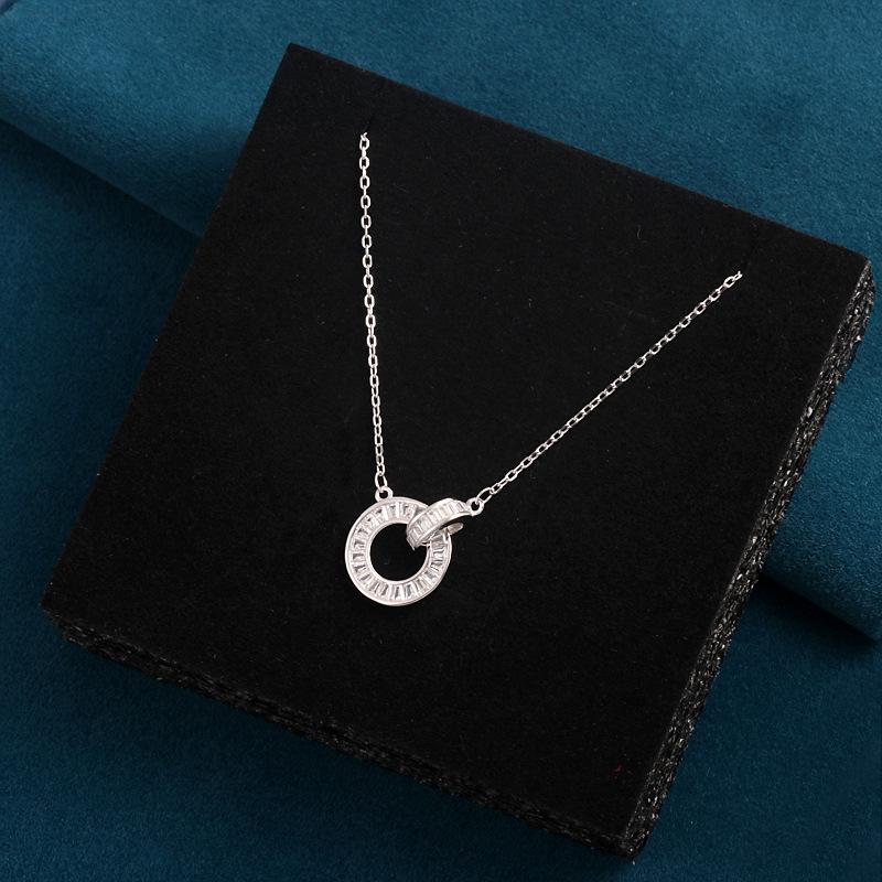 2025 New Style Women s S925 Sterling Silver Interlocking Roman Double Ring Necklace - Light Luxury Versatile Clavicle Chain 925 Silver