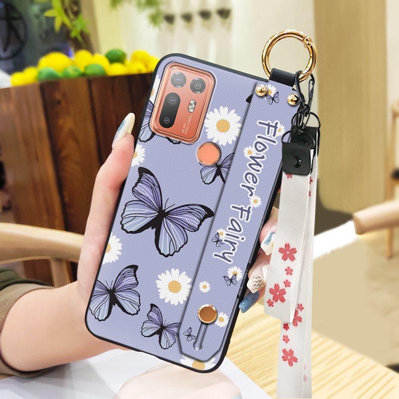 Back Cover Protective Phone Case For HTC Desire 20 Plus/D20+ Lanyard Kickstand Silicone Wrist Strap Oil Painting Ring