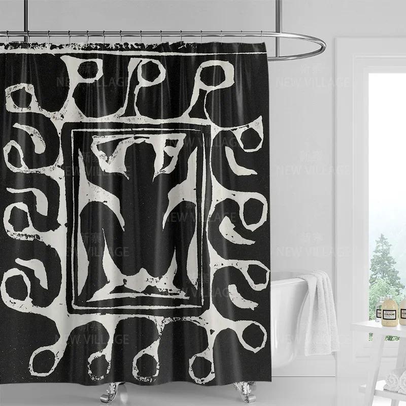 וילון מקלחת גרפיטי גיאומטרי מופשט סגנון מינימליסטי נורדי בד עמיד למים וילון אמבטיה וילון מקלחת 180x200